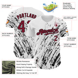 Custom White Crimson-Black 3D Pattern Design Abstract Splash Authentic Baseball Jersey