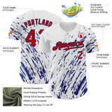 Custom White Red-Royal 3D Pattern Design Abstract Splash Authentic Baseball Jersey
