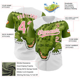 Custom White Medium Pink 3D Pattern Design Cartoon Crocodile Authentic Baseball Jersey
