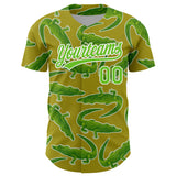 Custom Olive Aurora Green-White 3D Pattern Design Crocodile Authentic Baseball Jersey