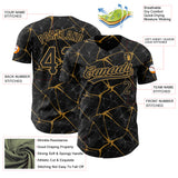 Custom Black Old Gold 3D Pattern Design Abstract Network Authentic Baseball Jersey