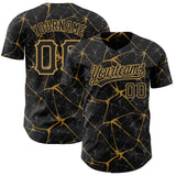 Custom Black Old Gold 3D Pattern Design Abstract Network Authentic Baseball Jersey