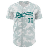 Custom White Teal 3D Pattern Design Curve Lines Authentic Baseball Jersey