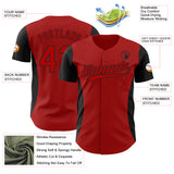 Custom Red Black 3D Pattern Design Side Panel Stripes Authentic Baseball Jersey