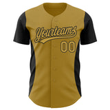 Custom Old Gold Black 3D Pattern Design Side Panel Stripes Authentic Baseball Jersey