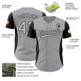 Custom Gray Black 3D Pattern Design Side Panel Stripes Authentic Baseball Jersey