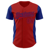 Custom Red Royal 3D Pattern Design Side Panel Stripes Authentic Baseball Jersey