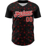 Custom Black Red-White 3D Pattern Design Star Lines Authentic Baseball Jersey