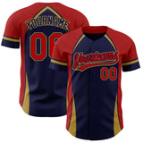 Custom Navy Red-Old Gold 3D Pattern Design Curve Solid Authentic Baseball Jersey