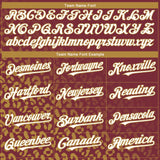 Custom Burgundy White-Old Gold 3D Pattern Design Leopard Print Fade Fashion Authentic Baseball Jersey
