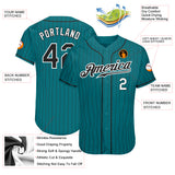 Custom TealBlack Pinstripe Black-White Authentic Baseball Jersey