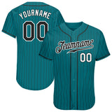 Custom TealBlack Pinstripe Black-White Authentic Baseball Jersey