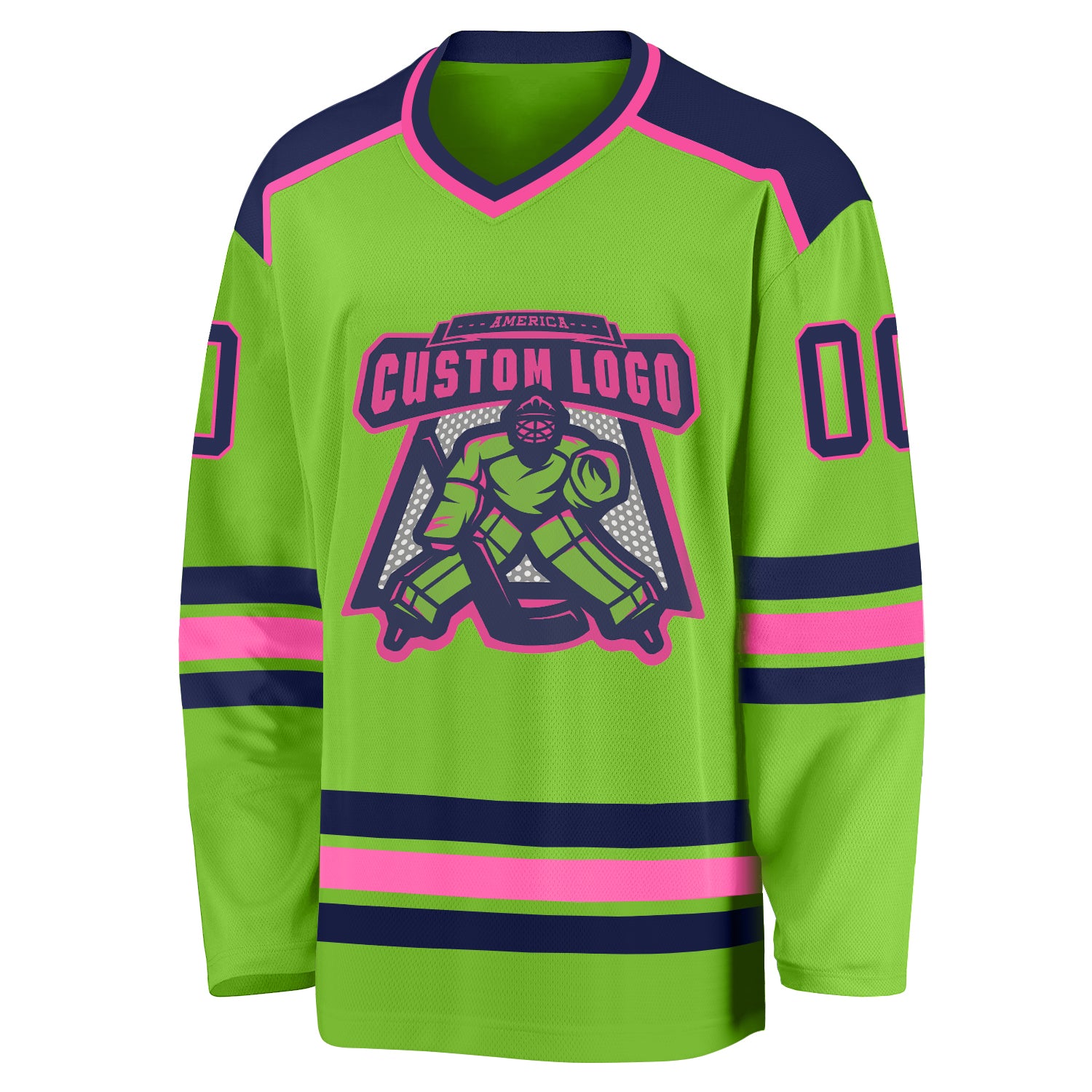 Custom Neon Green Navy-Pink Hockey Jersey