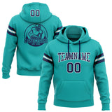 Custom Stitched Aqua Navy-White Football Pullover Sweatshirt Hoodie