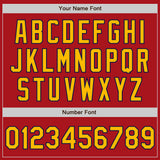 Custom Red Gold-Navy 3 Colors Arm Shapes Authentic Baseball Jersey