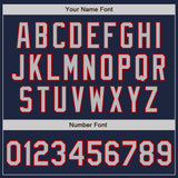 Custom Navy Gray-Red 3 Colors Arm Shapes Authentic Baseball Jersey