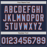 Custom Navy Powder Blue-Orange 3 Colors Arm Shapes Authentic Baseball Jersey