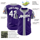 Custom Purple White-Gray 3 Colors Arm Shapes Authentic Baseball Jersey