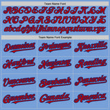 Custom Light Blue Red-Royal 3 Colors Arm Shapes Authentic Baseball Jersey
