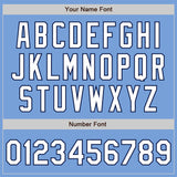 Custom Light Blue White-Navy 3 Colors Arm Shapes Authentic Baseball Jersey
