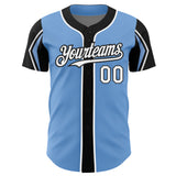 Custom Light Blue White-Black 3 Colors Arm Shapes Authentic Baseball Jersey