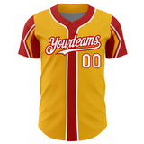 Custom Gold White-Red 3 Colors Arm Shapes Authentic Baseball Jersey