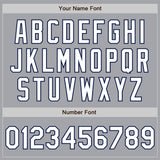 Custom Gray White-Navy 3 Colors Arm Shapes Authentic Baseball Jersey