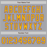 Custom Gray Gold-Purple 3 Colors Arm Shapes Authentic Baseball Jersey