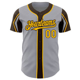 Custom Gray Gold-Brown 3 Colors Arm Shapes Authentic Baseball Jersey