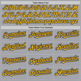Custom Gray Gold-Navy 3 Colors Arm Shapes Authentic Baseball Jersey