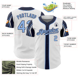 Custom White Light Blue-Navy 3 Colors Arm Shapes Authentic Baseball Jersey