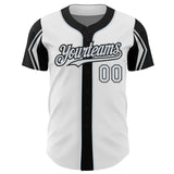Custom White Silver-Black 3 Colors Arm Shapes Authentic Baseball Jersey