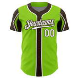 Custom Neon Green White-Brown 3 Colors Arm Shapes Authentic Baseball Jersey