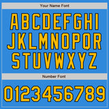 Custom Electric Blue Gold-Black 3 Colors Arm Shapes Authentic Baseball Jersey