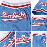 Custom Light Blue White-Red Authentic Throwback Basketball Shorts