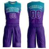 Custom Purple Teal-White Round Neck Sublimation Basketball Suit Jersey