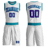 Custom White Purple-Teal Round Neck Sublimation Basketball Suit Jersey