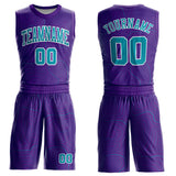 Custom Purple Teal-White Round Neck Sublimation Basketball Suit Jersey