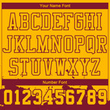 Custom Yellow Maroon Color Splash Round Neck Sublimation Basketball Suit Jersey
