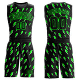 Custom Black Neon Green Lightning Shapes Round Neck Sublimation Basketball Suit Jersey