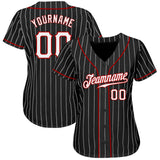 Custom Black White Pinstripe White-Red Authentic Baseball Jersey