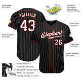 Custom Black White Pinstripe White-Red Authentic Baseball Jersey