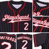 Custom Black White Pinstripe White-Red Authentic Baseball Jersey