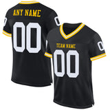 Custom Black White-Gold Mesh Authentic Throwback Football Jersey