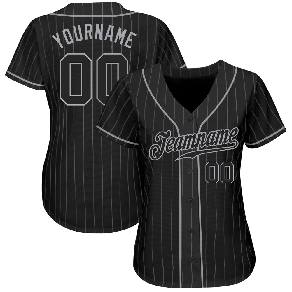 Custom Black Gray Pinstripe Black-Gray Authentic Baseball Jersey