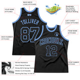 Custom Black Black-Light Blue Authentic Throwback Basketball Jersey