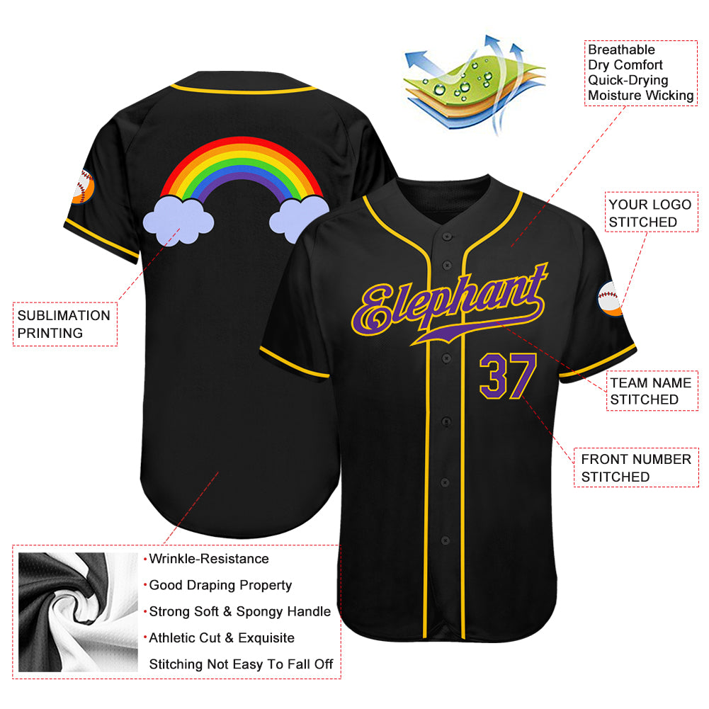 Custom Black Purple-Gold Rainbow For Pride LGBT Authentic Baseball Jersey
