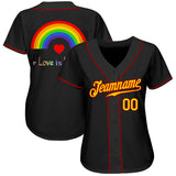 Custom Black Gold-Red Rainbow For Pride Month Love Is Love LGBT Authentic Baseball Jersey