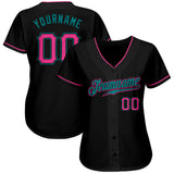 Custom Black Pink-Teal Authentic Baseball Jersey