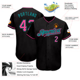 Custom Black Pink-Teal Authentic Baseball Jersey